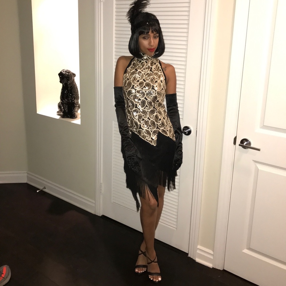 Black & Gold Beaded Flapper Dress